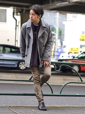 「アイテム（ピーコート）」を使った、YUTAさん（メンズ・175cm）の秋コーディネート