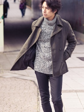 「アイテム（ピーコート）」を使った、YUTAさん（メンズ・175cm）の冬コーディネート