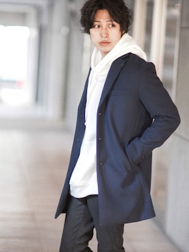 「NANO universe（ナノユニバース）のアイテム（チェスターコート）」を使った、YUTAさん（メンズ・175cm）の冬コーディネート