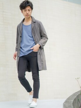 「HARE（ハレ）のアイテム（チェスターコート）」を使った、YUTAさん（メンズ・175cm）の春コーディネート