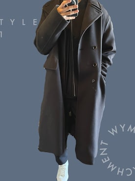 「黒コーデ」｜「アイテム（チェスターコート）」を使った、こーきさん（メンズ・175cm）の冬コーディネート