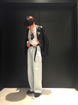 「Lui's（ルイス）のアイテム（ライダースジャケット）」を使った、TAKATONさん（メンズ・171cm）の春コーディネート