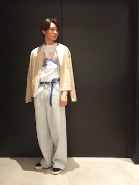 「Lui's（ルイス）のナローベルト（ベルト）」を使った、TAKATONさん（メンズ・171cm）の夏コーディネート