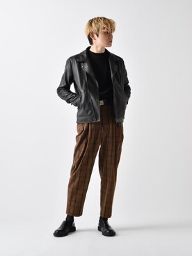 「Lui's（ルイス）のアイテム（ライダースジャケット）」を使った、TAKATONさん（メンズ・171cm）の春コーディネート