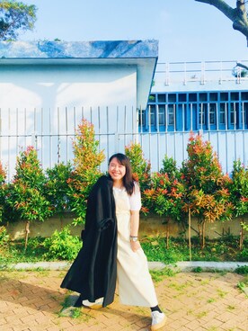 「アイテム（つなぎ/オールインワン、ベージュ系）」を使った、K E L L Y ♡さん（レディース・155cm）の春コーディネート