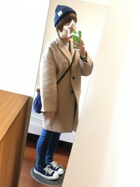 「ジャックパーセル」｜「アイテム（チェスターコート）」を使った、つなこさん（レディース・157cm）の冬コーディネート