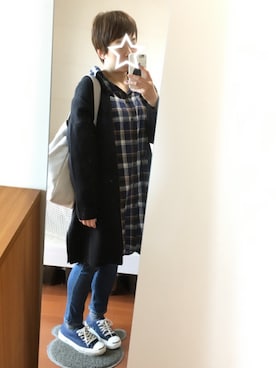 「ジャックパーセル」｜「アイテム（シャツワンピース）」を使った、つなこさん（レディース・157cm）の春コーディネート