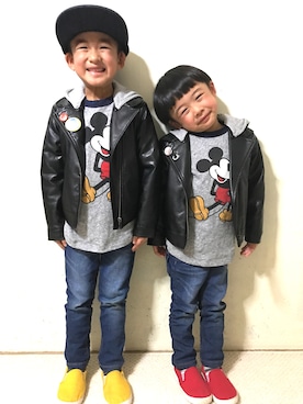 「5歳」｜「アイテム（ライダースジャケット）」を使った、BOOさん（キッズ・120cm）の春コーディネート