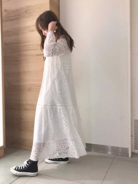「ETRE TOKYO（エトレトウキョウ）のジオメトリックレースワンピース（ワンピース）」を使った、kotohaさん（レディース・156cm）の秋コーディネート