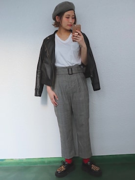 「サニーレーベル」｜「アイテム（ライダースジャケット）」を使った、△SHih◎Ri ▼さん（レディース・162cm）の春コーディネート