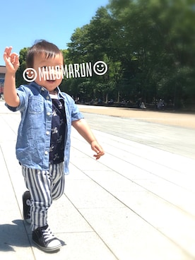 「GAP（ギャップ）のアイテム（シャツ/ブラウス、ブルー系）」を使った、☺︎mihomarun☺︎さん（キッズ・80cm）の春コーディネート