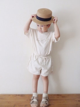 「ボーダーソックス」｜「アイテム（サンダル）」を使った、minato さん（キッズ・90cm）の夏コーディネート