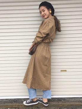 「MOUSSY（マウジー）のCORDUROY BERET（キャップ、ブラック系）」を使った、a k a n eさん（レディース・167cm）の秋コーディネート