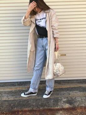 「ZARA（ザラ）のアイテム（トレンチコート、ベージュ系）」を使った、a k a n eさん（レディース・167cm）の春コーディネート