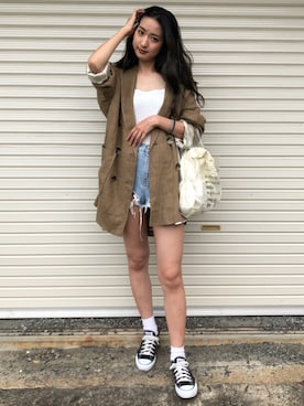「ZARA（ザラ）のアイテム（テーラードジャケット、ブラウン系）」を使った、a k a n eさん（レディース・167cm）の夏コーディネート
