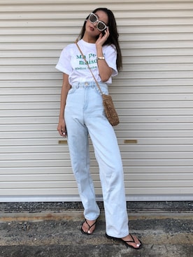 「ZARA（ザラ）のアイテム（デニムパンツ、ブルー系）」を使った、a k a n eさん（レディース・167cm）の夏コーディネート