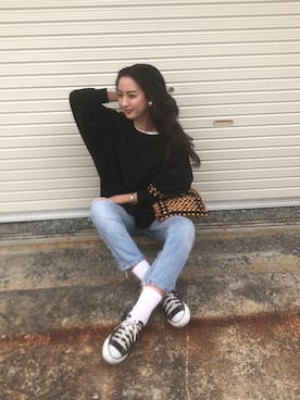 「Ungrid（アングリッド）のビッグシルエットロングスリーブTee（Tシャツ/カットソー、ブラック系）」を使った、a k a n eさん（レディース・167cm）の春コーディネート