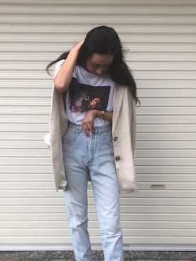 「H&M（エイチ・アンド・エム）のアイテム（ジャケット/アウター、ベージュ系）」を使った、a k a n eさん（レディース・167cm）の春コーディネート