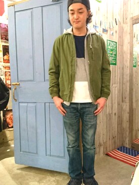 「grn」｜「アイテム（ミリタリージャケット）」を使った、きたろうさん【grn】さん（メンズ・182cm）の春コーディネート