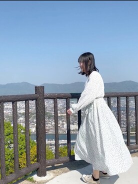 「LOWRYS FARM（ローリーズファーム）のカシュクールワンピース／ＬＳ　870631（ワンピース、ホワイト系）」を使った、riri*°さん（レディース・158cm）の春コーディネート