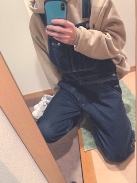 「ボア」｜「アイテム（サロペット/オーバーオール）」を使った、俺です(服装迷子👏)さん（メンズ・167cm）の冬コーディネート