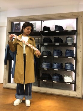 「ディーゼル」｜「アイテム（トレンチコート）」を使った、saeさん（レディース・166cm）の冬コーディネート