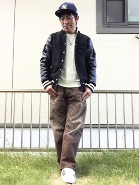 「ケーブルニット」｜「アイテム（スタジャン）」を使った、naoさん（メンズ・165cm）の秋コーディネート