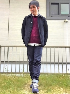 「ケーブルニット」｜「アイテム（ピーコート）」を使った、naoさん（メンズ・165cm）の秋コーディネート