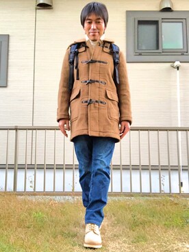 「アイテム（ダッフルコート、ブラウン系）」を使った、naoさん（メンズ・165cm）の冬コーディネート