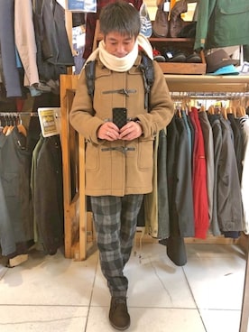 「アイテム（ダッフルコート、ブラウン系）」を使った、naoさん（メンズ・165cm）の冬コーディネート