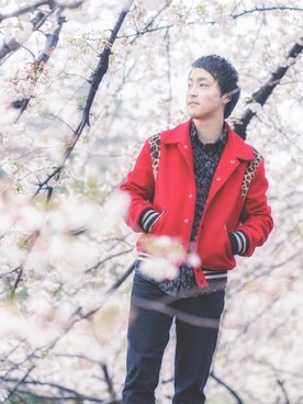 「SAINT LAURENT PARIS（サンローランパリ）のアイテム（ブルゾン）」を使った、はるさん（メンズ・160cm）の夏コーディネート