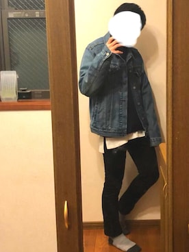 「3色コーデ」｜「アイテム（デニムジャケット）」を使った、まささん（メンズ・166cm）の冬コーディネート