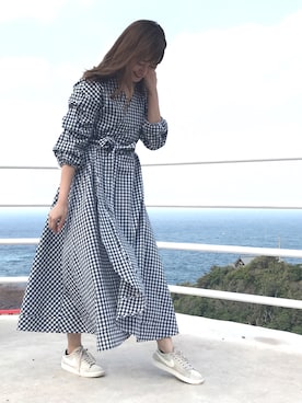 Nostalgia アンドドットノスタルジア の ギンガム ストライプカシュクールマキシワンピース ワンピース Wear