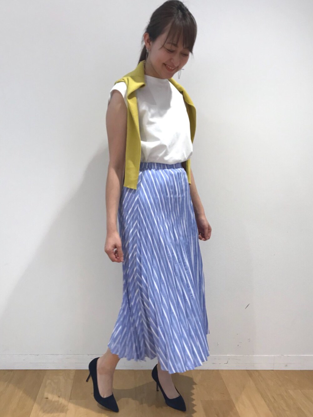 kumi_pressさんの「ストライプ柄プリーツスカート（&. NOSTALGIA）」を使ったコーディネート