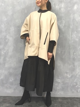 「大人ガーリー」｜「アイテム（ポンチョ）」を使った、kumi_pressさん（レディース・163cm）の冬コーディネート
