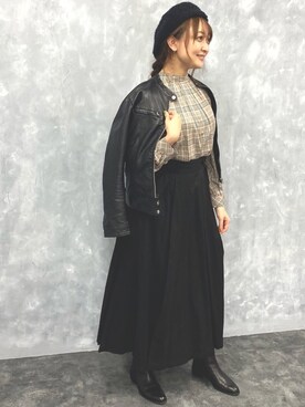 「コーディネート」｜「アイテム（ライダースジャケット）」を使った、kumi_pressさん（レディース・163cm）の秋コーディネート