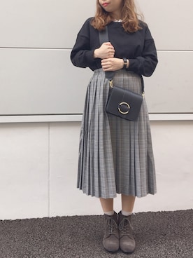 「グレンチェック」｜「アイテム（ブーツ）」を使った、kさん（レディース・154cm）の秋コーディネート