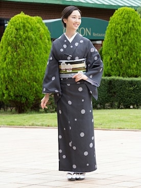 「モダン」｜「アイテム（浴衣）」を使った、きもの遊び.netさん（レディース・168cm）の冬コーディネート