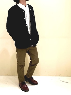 「ドクターマーチン」｜「アイテム（ノーカラージャケット）」を使った、kazu (ARYUKU) さん（メンズ・168cm）の秋コーディネート
