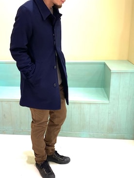 「johnbull」｜「アイテム（ステンカラーコート）」を使った、kazu (ARYUKU) さん（メンズ・168cm）の冬コーディネート