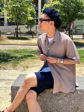 「レーヨンシャツ」｜「アイテム（帽子）」を使った、kazu (ARYUKU) さん（メンズ・168cm）の夏コーディネート