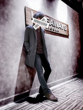 「＃デニム」｜「アイテム（チェスターコート）」を使った、HIDEAWAYS AM KYOTO店さん（メンズ・177cm）の秋コーディネート