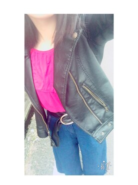 「Avail（アベイル）のアイテム（ライダースジャケット、ブラック系）」を使った、Kahoさん（レディース）の秋コーディネート