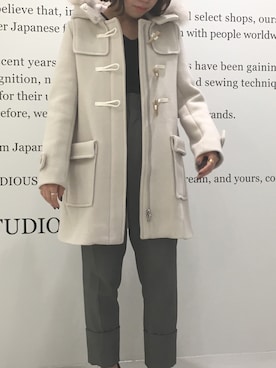 「STUDIOUS（ステュディオス）のアイテム（ダッフルコート）」を使った、こやえりさん（レディース・155cm）の秋コーディネート