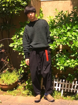 「COMME des GARCONS HOMME PLUS（コムデギャルソンオムプリュス）のアイテム（ニット/セーター、ブラック系）」を使った、ヤマトさん（メンズ・170cm）の春コーディネート