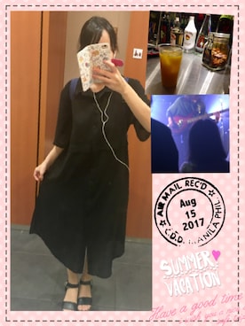 「真っ黒コーデ」｜「アイテム（シャツワンピース）」を使った、美音さん（レディース・159cm）の夏コーディネート