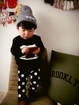 「RAD CUSTOM（ラッドカスタム）のアイテム（帽子）」を使った、P×Kさん（キッズ・80cm）の冬コーディネート