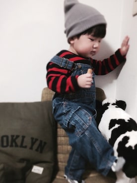 「ボーダーニット」｜「アイテム（オールインワン・サロペット）」を使った、P×Kさん（キッズ・80cm）の春コーディネート