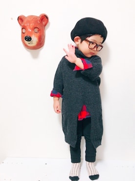 「ソックス」｜「アイテム（ハンチング/ベレー帽）」を使った、P×Kさん（キッズ・90cm）の冬コーディネート
