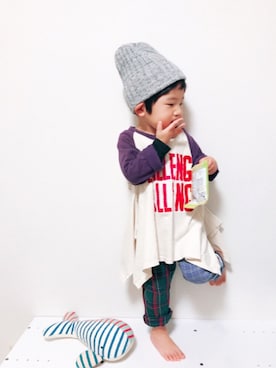 「DENIM DUNGAREE（デニムダンガリー）のアイテム（雑貨/ホビー）」を使った、P×Kさん（キッズ・90cm）の冬コーディネート